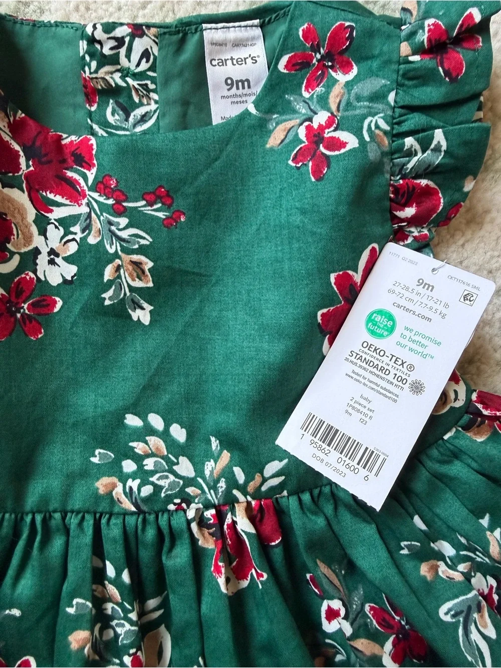 Carter's Baby Girls Green Floral Dress - Red & Cream Flower Print brand new